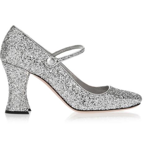 Miu Miu Silver Glitter & Blue Patent Leather Mary Jane Pumps